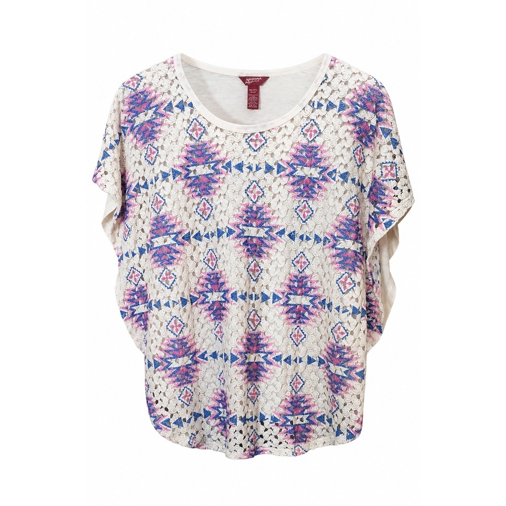 Arizona Jean Co Girls XXL 20.5 Plus Southwestern Lace Front Dolman Top White